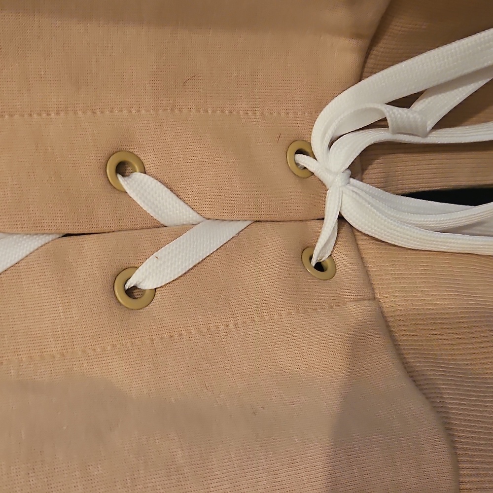 adidas | NWT Women's Tan Lace-Up Front Pockets Crop Sweatshirt Hoodie Sz 3X - Picture 3 of 11